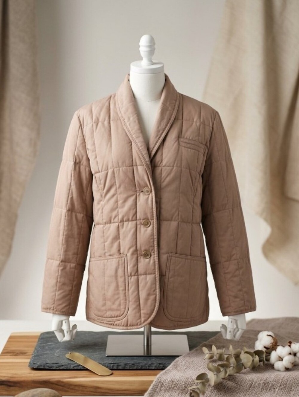Vintage White Stag Tan Quilted Blazer Jacket Coat Size 16 Gently Used Condition